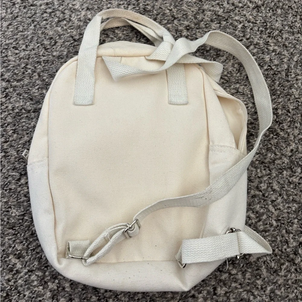 Cream and Brown Casual Backpack with Leather Accents